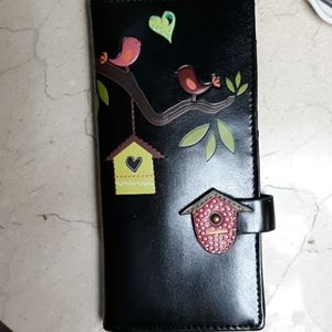 - Ladies black wallet with birdhouses